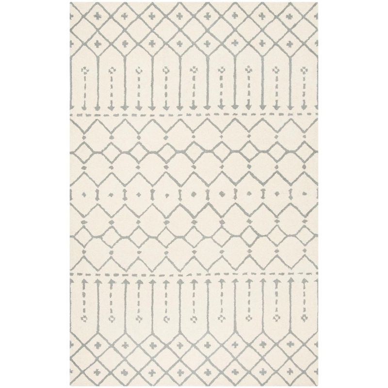 Ivory and Grey Hand Tufted Wool Area Rug, 5' x 8'