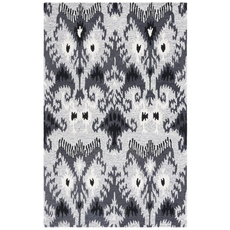 Handmade Black Wool Ikat Tufted Rectangular Rug