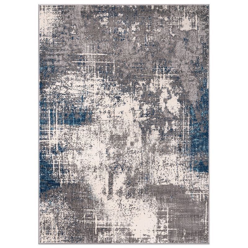 Blue and Gray Abstract 5' x 7' Reversible Synthetic Area Rug