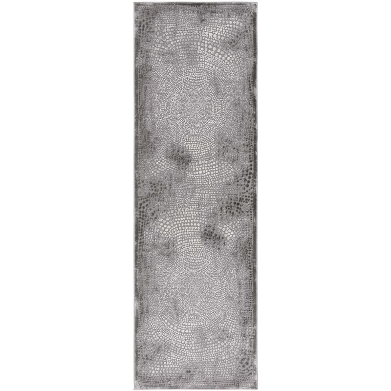 Grey and Ivory Geometric Synthetic Runner Rug, 2'7" x 8'