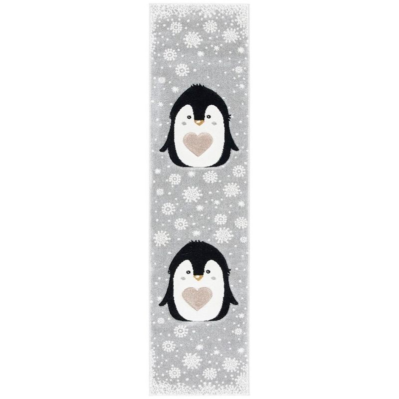 Gray Penguin Pattern Kids Non-slip Area Rug