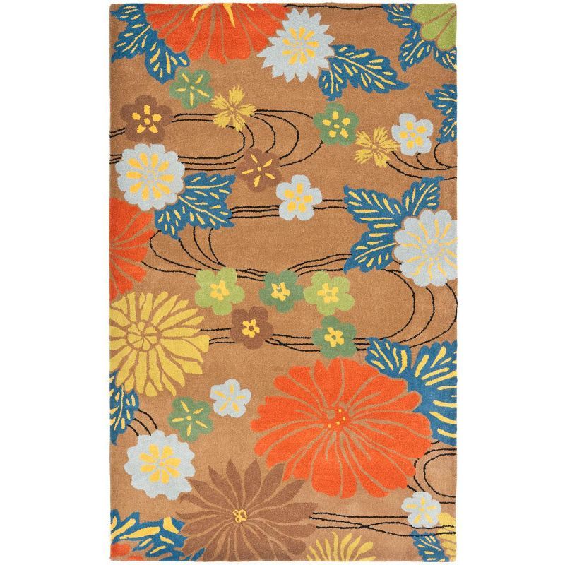 Hand-Tufted Brown and Multicolor Wool Floral Area Rug, 5' x 8'
