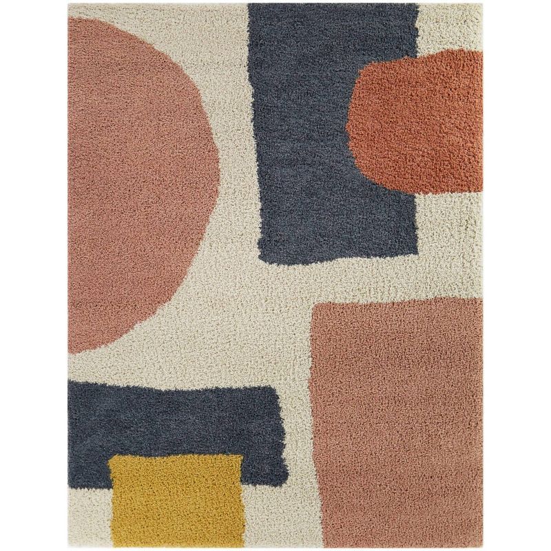8' x 10' Pink and Beige Geometric Shag Rug
