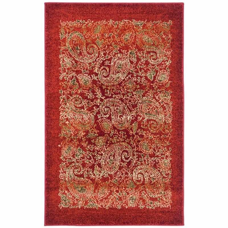 Red Paisley Synthetic Stain-Resistant Area Rug 3'3" x 5'3"