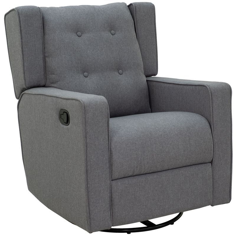 Modern Chic Gray Linen Swivel Recliner with Button Tufted Back