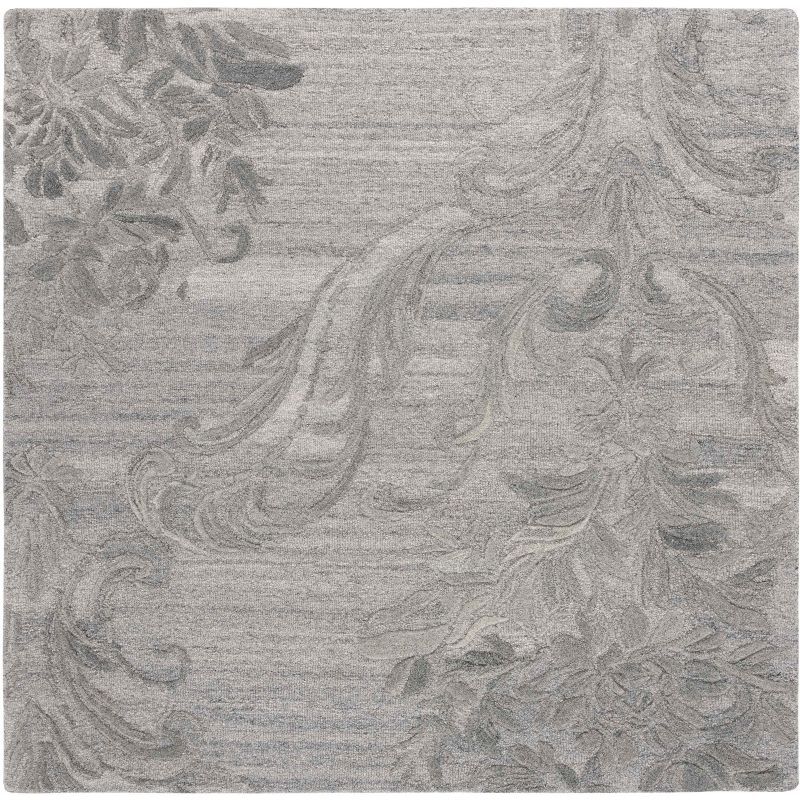 Hand-Tufted Gray Wool Floral Square Rug - 6' x 6'