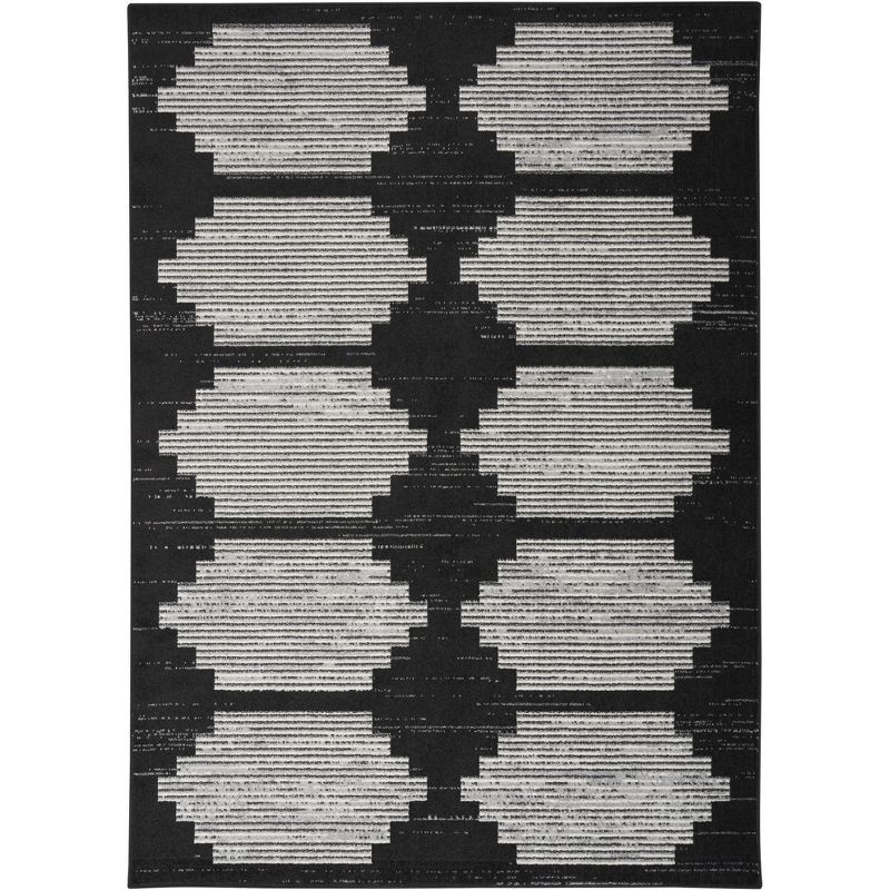 Black and Gray Geometric Synthetic 5' x 7' Reversible Rug