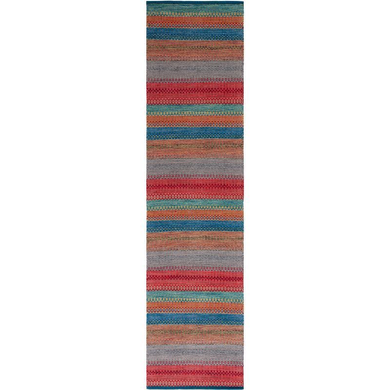 Bohemian Blue Cotton Flat Woven Handmade Area Rug - 27" x 9"