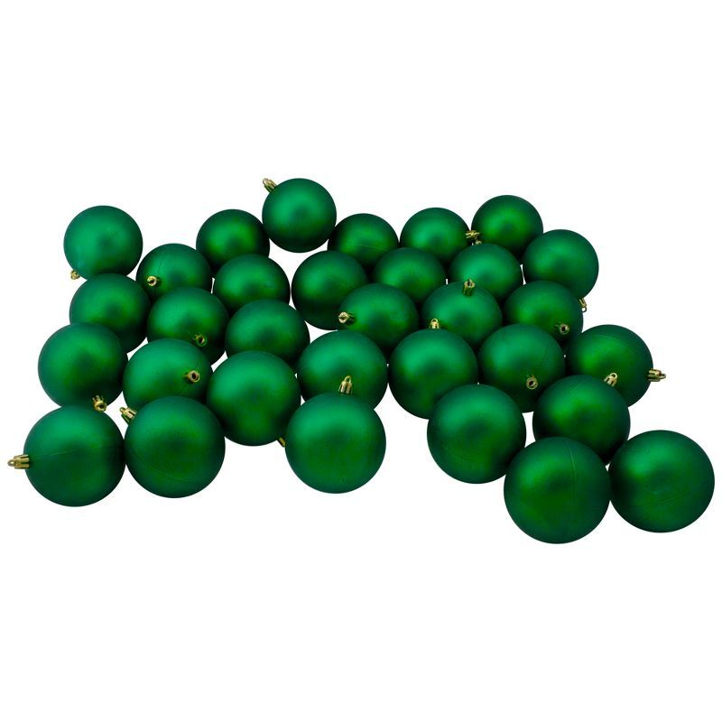 Green Shatterproof Matte Plastic Christmas Ball Ornament Set, 32 Pieces