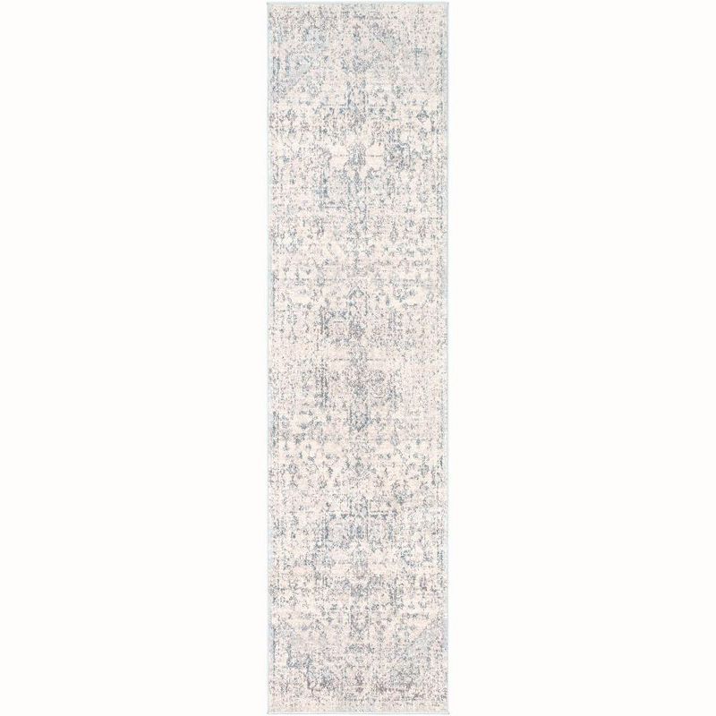 Isere Ivory and Blue Synthetic Fur Stain-resistant Runner Rug