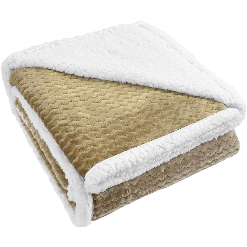 Mocha Reversible Fleece and Sherpa Throw Blanket, 50x60 Inches