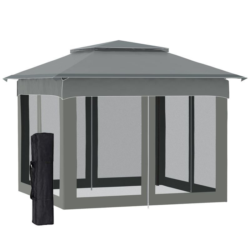 Outsunny 11' x 11' Dark Gray Pop Up Gazebo with Mesh Sides