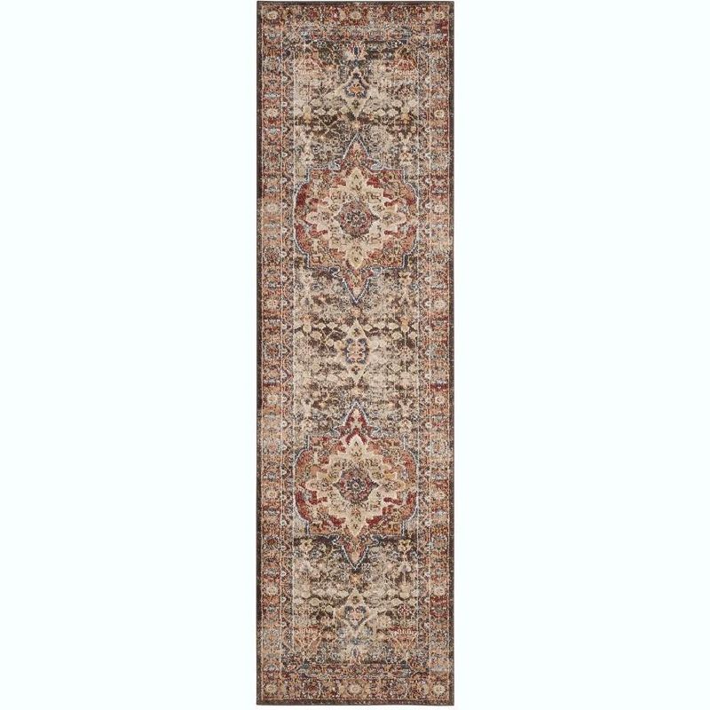 Bijar Brown and Rust Floral Motif Wool Runner Rug