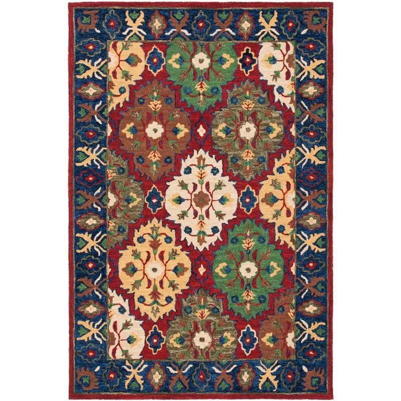 Heritage Red and Blue Hand-Tufted Wool Area Rug, 5' x 8'