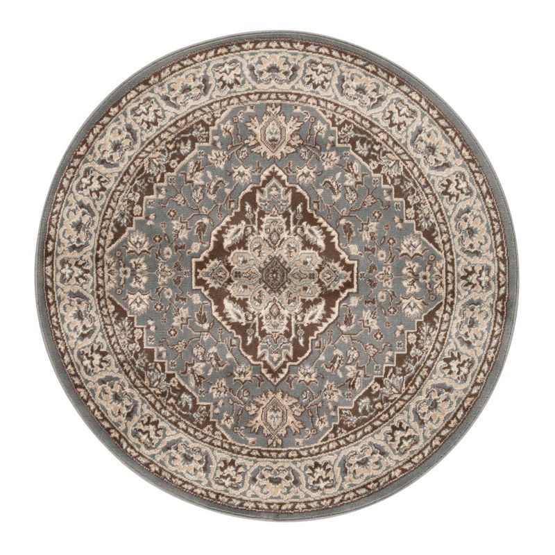 Gray Round Medallion Floral Scroll Synthetic Rug