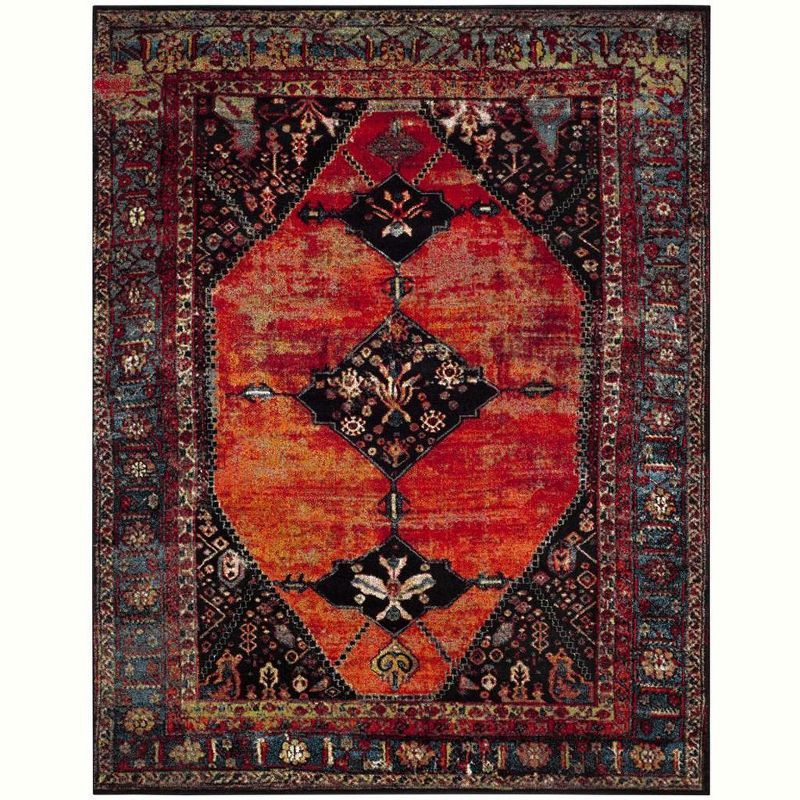 Vintage Hamadan Orange Multi High Pile Area Rug