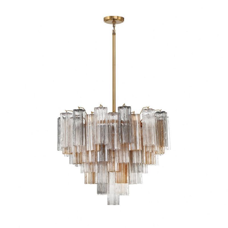 Aged Brass and Crystal 12-Light Chandelier with Tronchi Glass