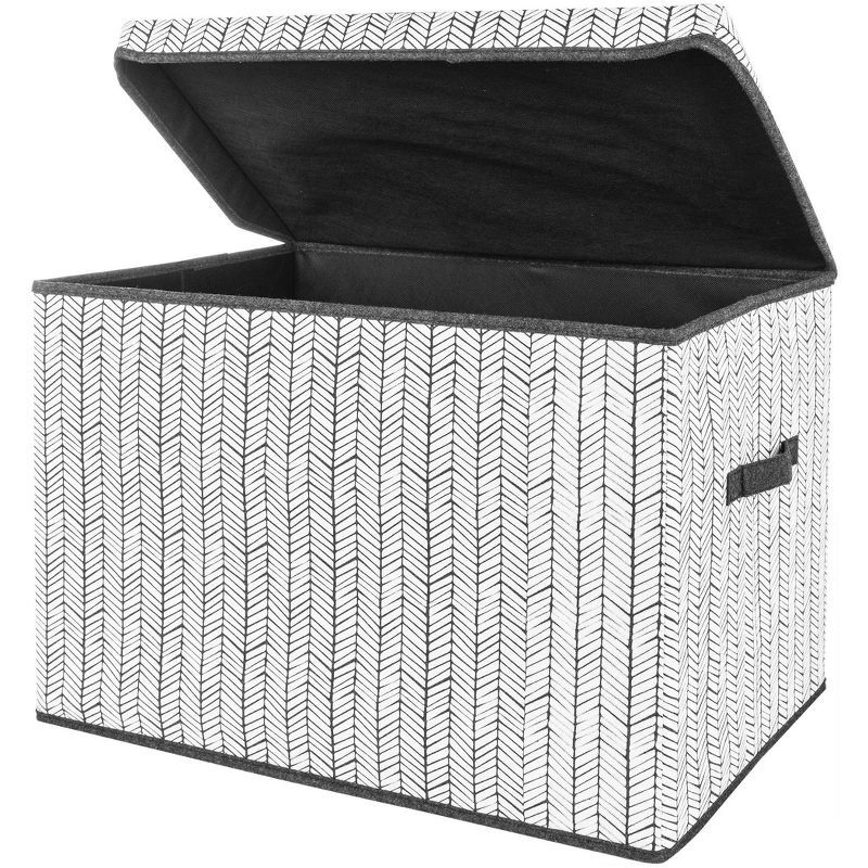 Gray and White Herringbone Felt Toy Storage Chest