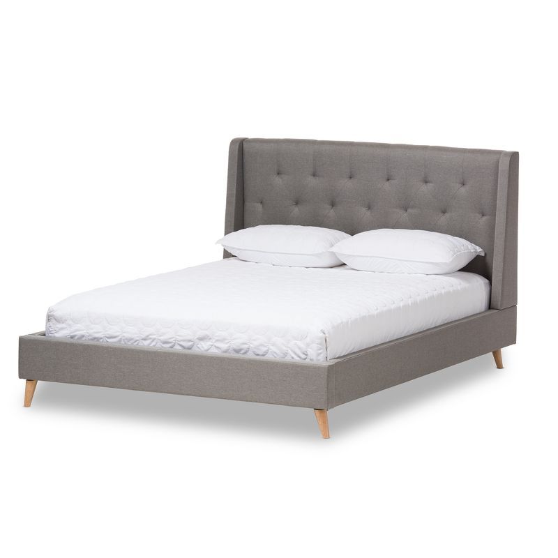 Adelaide Retro Modern Light Grey Tufted Queen Platform Bed