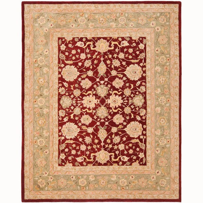 Hand-Tufted Red and Moss Wool Rectangular Area Rug, 9' x 12'
