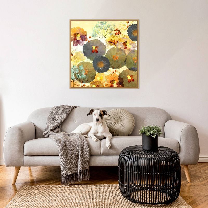 Textured Hedgerow Rust Abstract Floral Canvas with Maple Frame