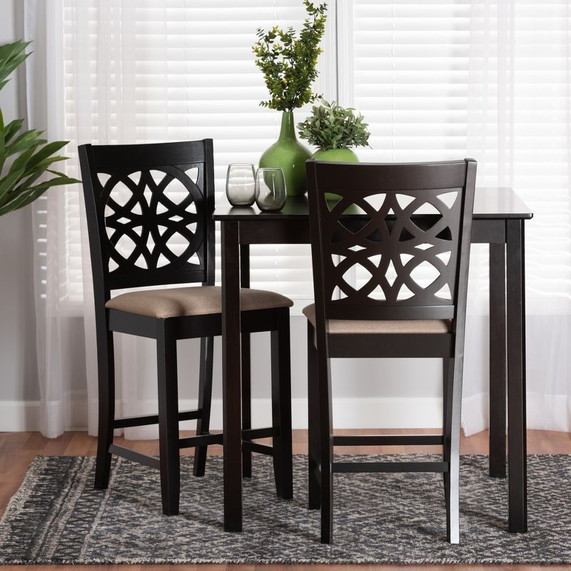 Abigail Beige Fabric and Dark Brown Wood Counter Stool Set