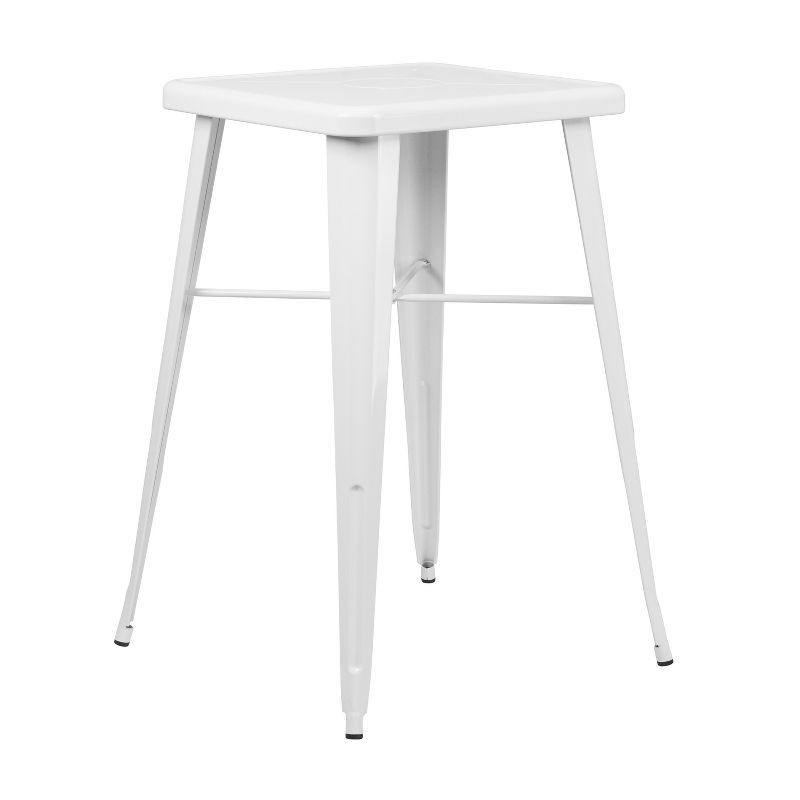White Steel Square Bar Height Table for Indoor-Outdoor Use