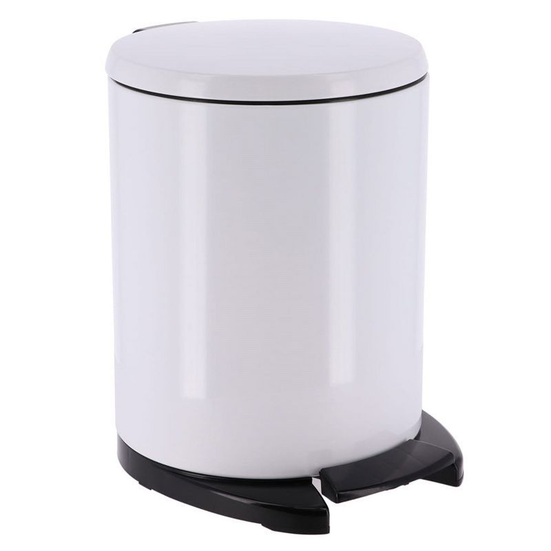 White Stainless Steel Soft Close Round Pedal Trash Can