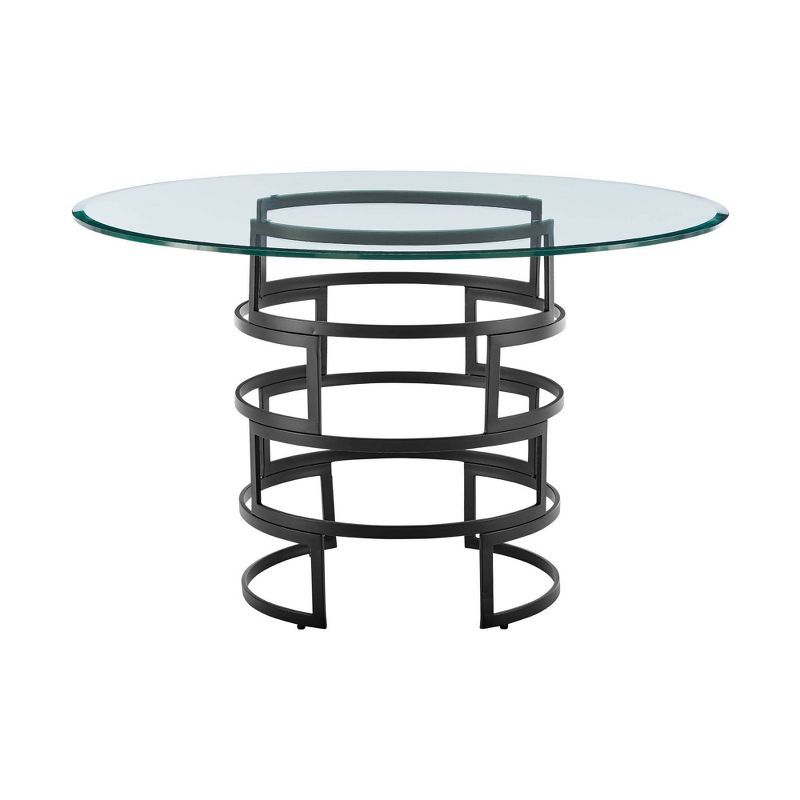 Diaz 48" Round Glass Dining Table with Matte Black Iron Base