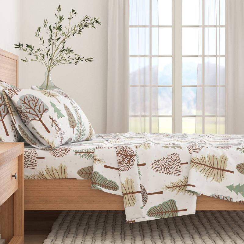 Full Size Gray Cotton Flannel Sheet Set with Forest Print