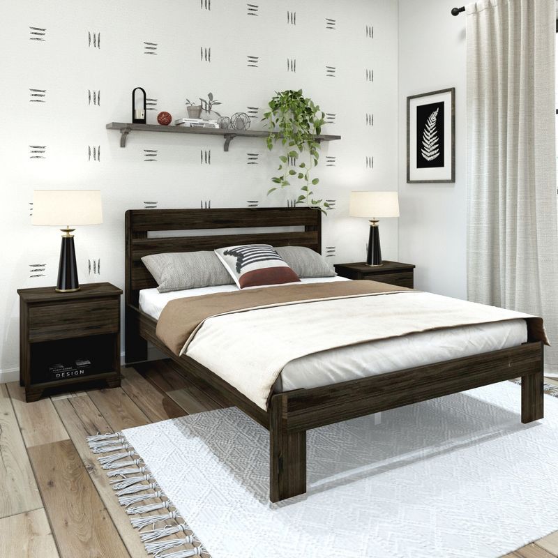 Barnwood Brown Pine Queen Platform Bed with Headboard