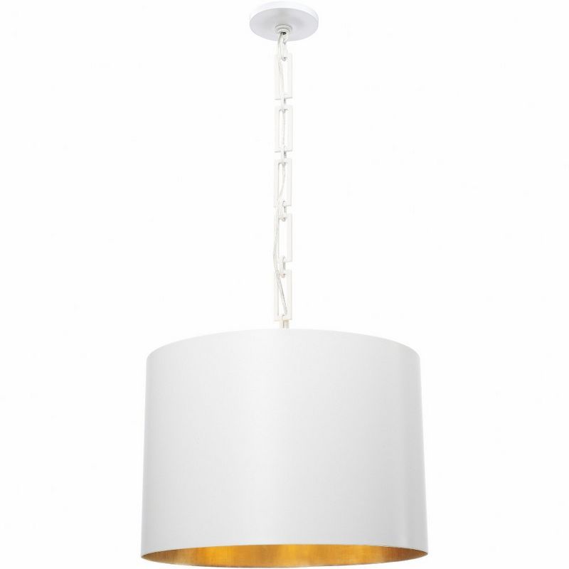 Matte White Drum Shade Chandelier with Oversized Chain - 6 Light