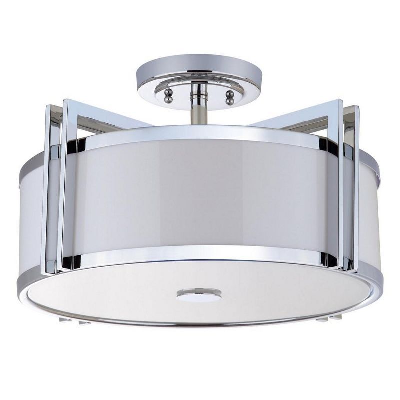 Contemporary Chrome 17'' Drum Ceiling Light with Cream Shade