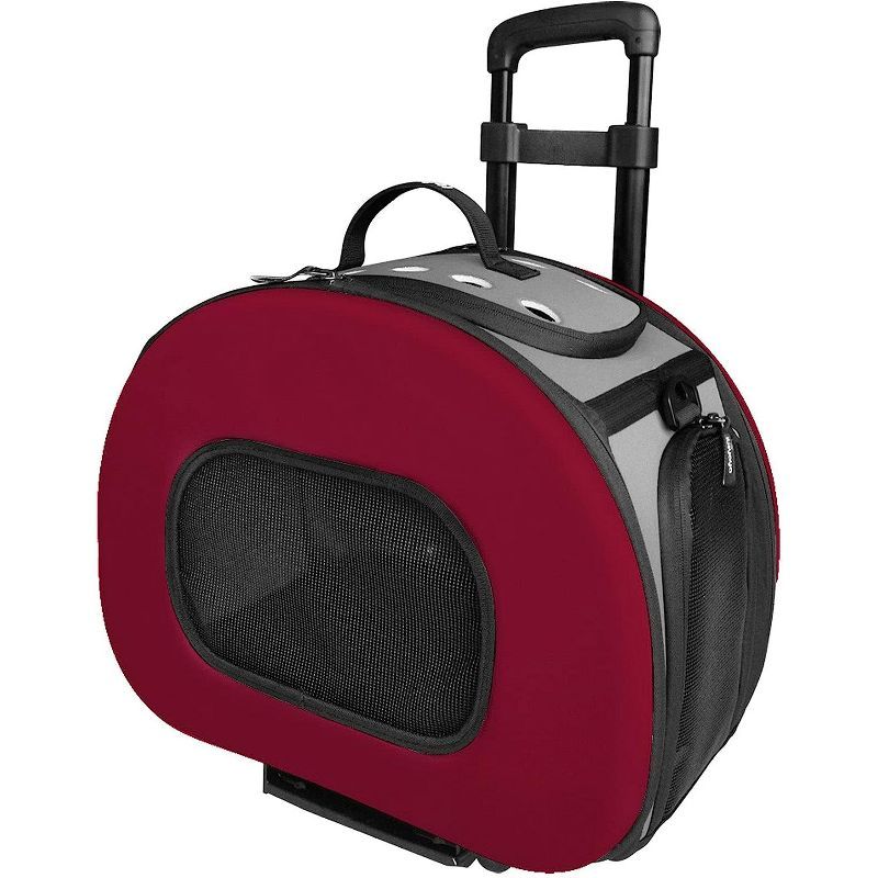 Red Tough-Shell Wheeled Collapsible Pet Carrier with Zipper Closure