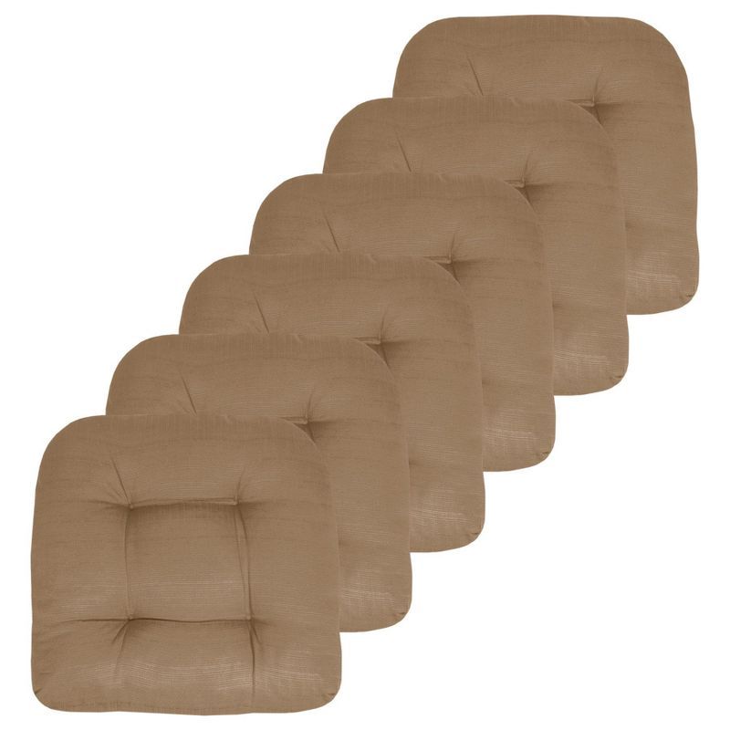 Taupe Polyester Tufted 19" x 19" Indoor/Outdoor Chair Cushions, 6 Pack