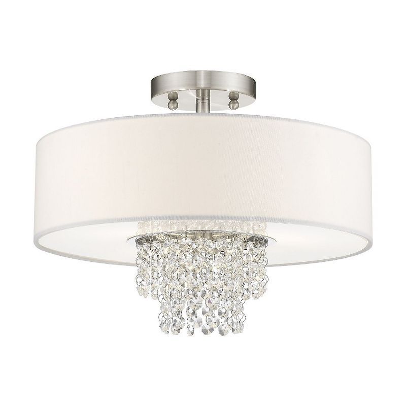 Carlisle Brushed Nickel 3-Light Semi-Flush Mount with Crystal Accents