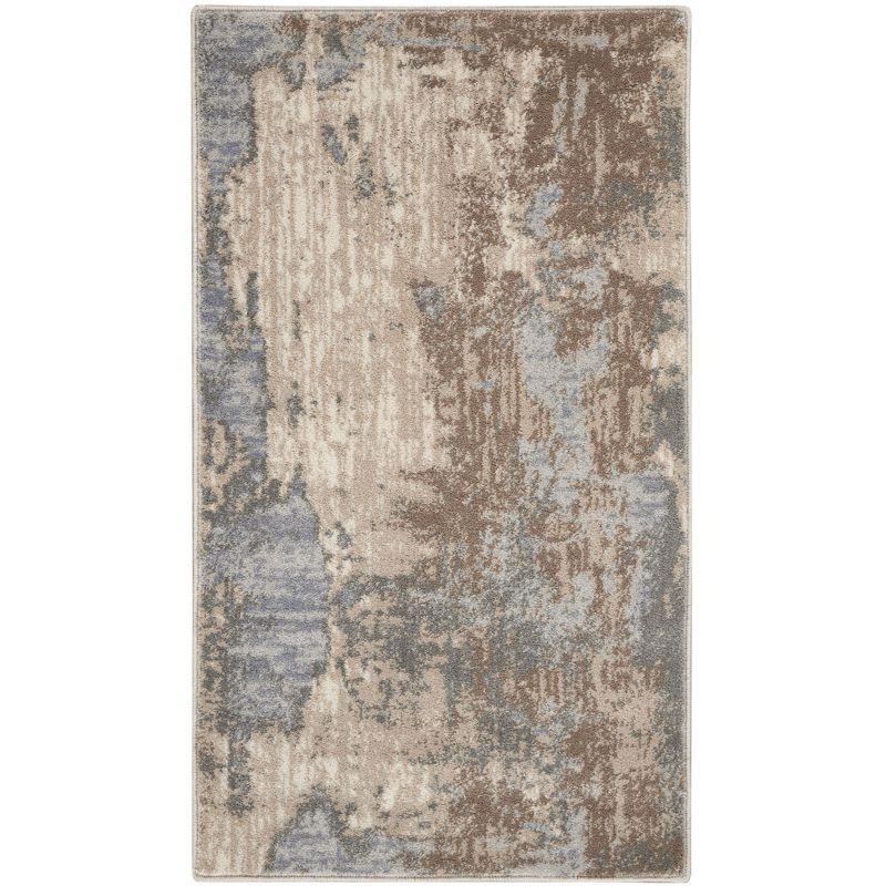 Abstract Distressed Gray Synthetic 2'2" x 3'9" Area Rug