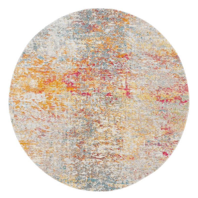 Metro-Mod Chic Gray Synthetic Round Area Rug, 6'7" Diameter