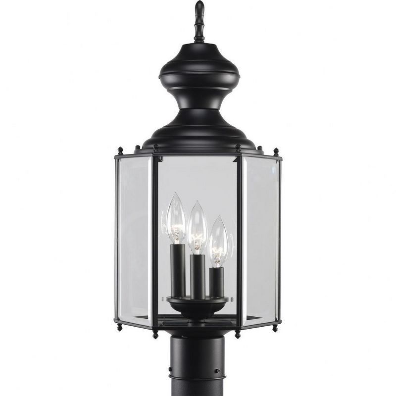 Matte Black 3-Light Outdoor Post Lantern with Clear Beveled Glass