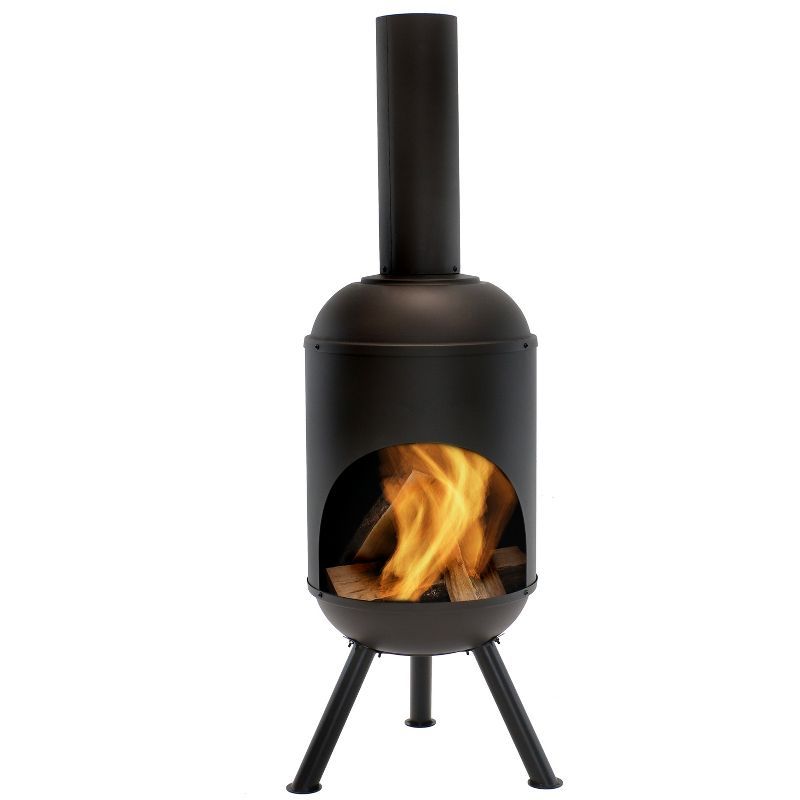 60" Black Steel Modern Wood-Burning Chiminea Fire Pit