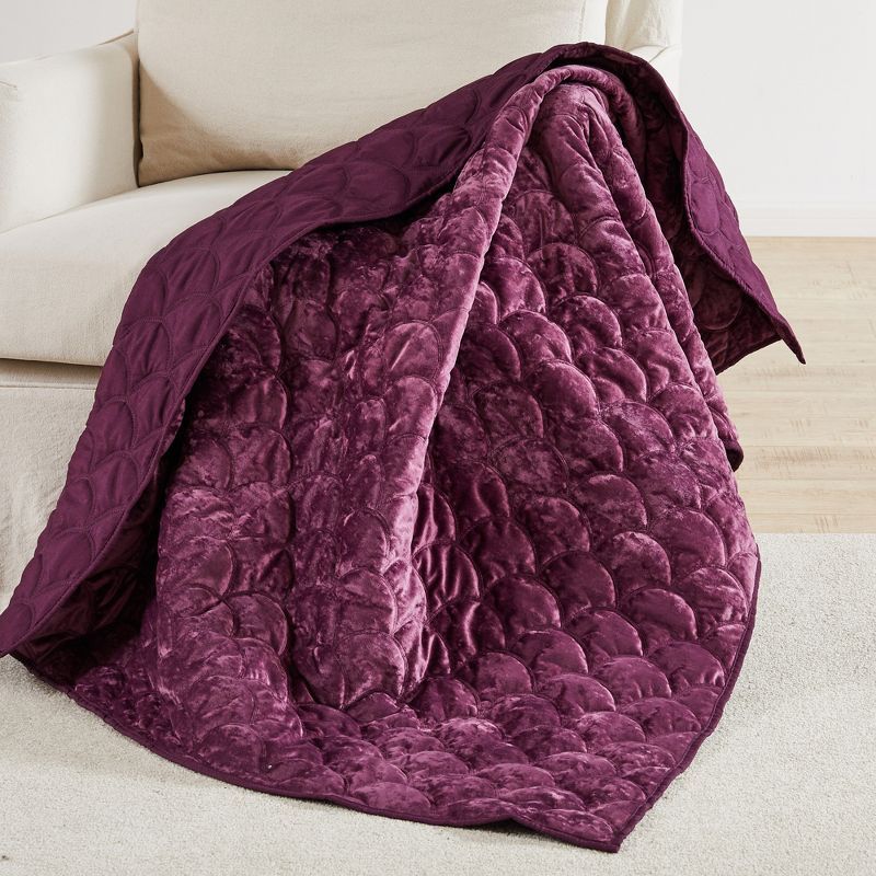 Plum Quilted Velvet Reversible Throw Blanket