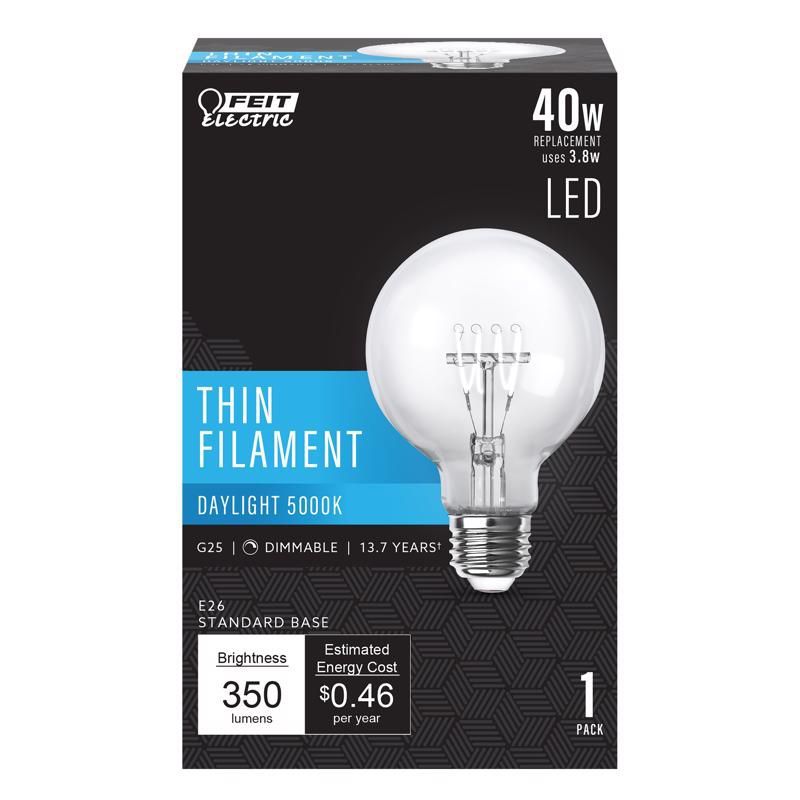 Feit Electric Clear G25 E26 Filament LED Bulb Daylight 40W Equivalent