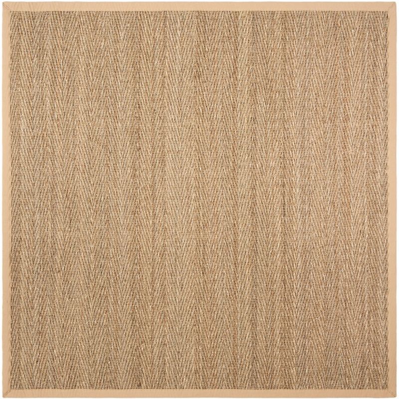 Beige Herringbone Handwoven Seagrass Square Area Rug