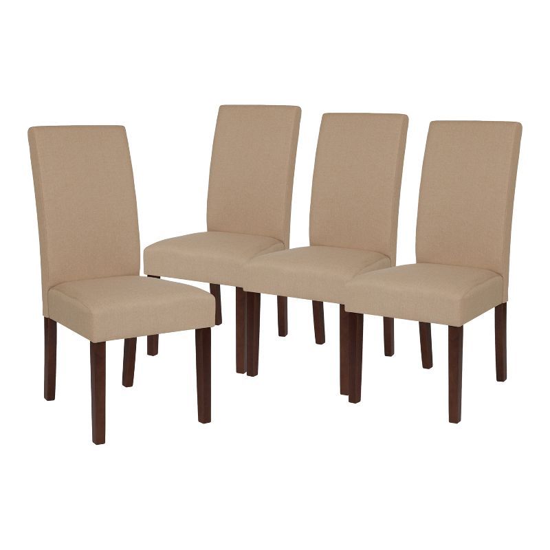 Beige Fabric Upholstered Parsons Side Chairs with Wood Legs, Set of 4