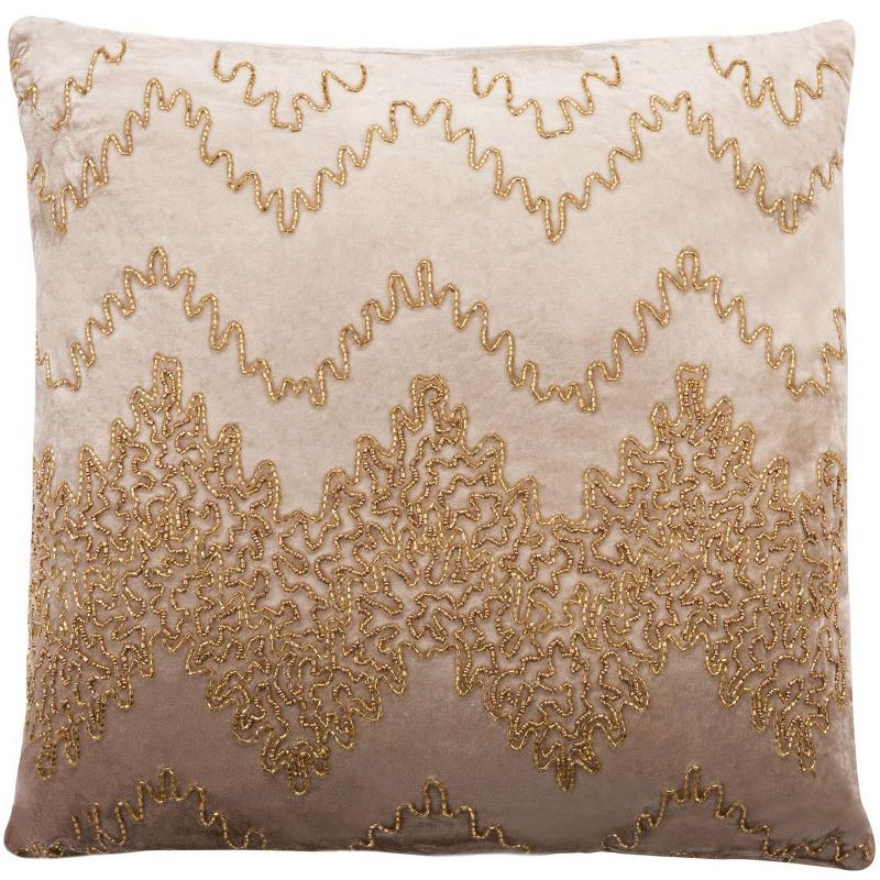 Gold Embroidered Velvet Square Throw Pillow