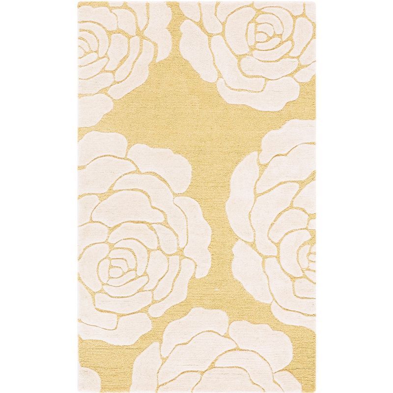 Handmade Light Gold and Ivory Tufted Wool Area Rug, 3' x 5'