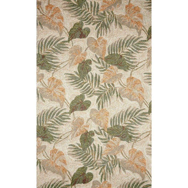 Tropical Leaf Beige and Green Hand-Tufted Indoor/Outdoor Rug