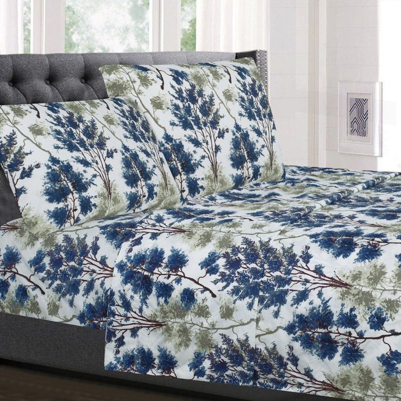 Florence Queen Blue and Green Floral Microfiber Sheet Set