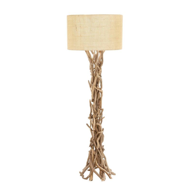 Natural Driftwood & Beige Handmade Rustic Floor Lamp