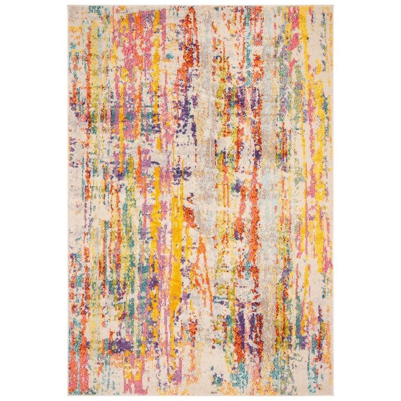 Beige and Yellow Abstract 9' x 12' Stain-Resistant Rug